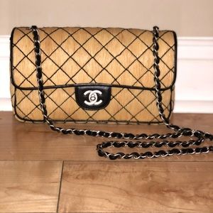 Chanel Classic Flap Quilted Straw Messenger Bag